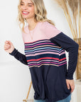 e Luna Solid Striped Mix Colorblock Top