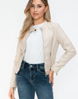 Snobbish PU Leather Zip Up Jacket with Pockets