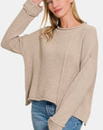 Zenana Asymmetric Hem Drop Shoulder Sweater