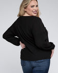 Zenana Plus Brushed Waffle V-Neck Button Detail Sweater