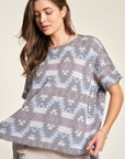 Davi & Dani High-Low Geometric Round Neck Knit Top