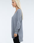 ZENANA Hi-Low Hem Front Seam Sweater