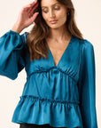 Mittoshop Satin V Neck Ruffled Tier Blouse