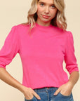 Haptics Tied Back Mock Neck Half Sleeve Knit Top