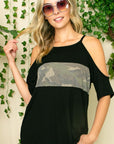 e Luna PLUS Camouflage Cold Shoulder Top