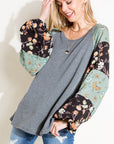 e Luna Floral Mixed Puff Sleeve Top