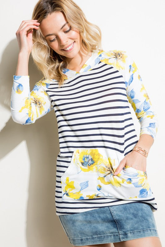 e Luna PLUS Striped Floral Mix Sweatshirt