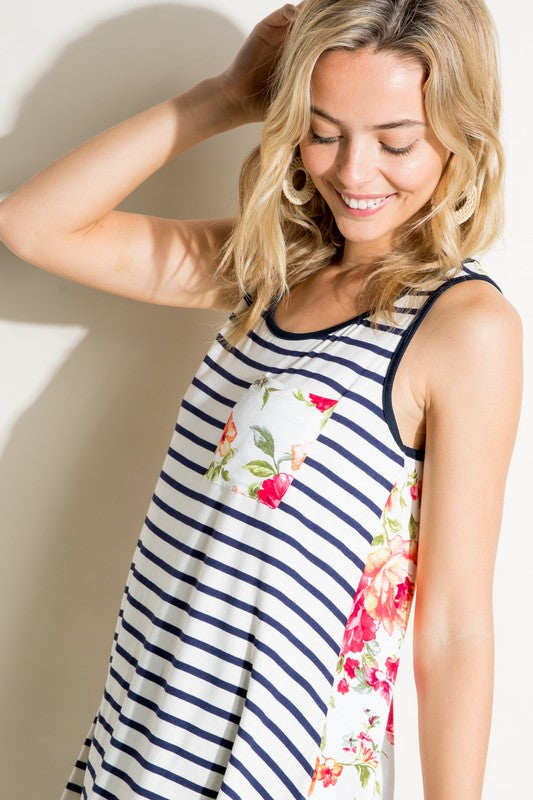 e Luna Striped Floral Mix Tank