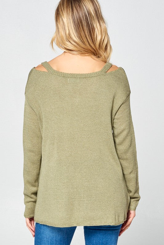 e Luna Solid Light Knit V-Neck Sweater