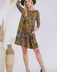 Celeste Full Size Paisley Print Round Neck Dress with Pockets