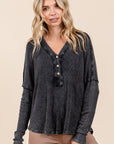 Mittoshop Washed V-Neck Long Sleeve Blouse