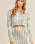 MABLE Houndstooth Cropped Knit Cardigan and Mini Skirt Set