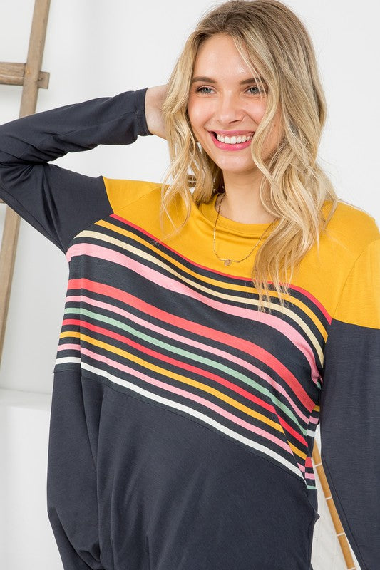 e Luna Solid Striped Mix Colorblock Top