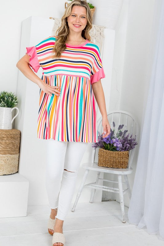 e Luna PLUS Striped Babydoll Tunic Top