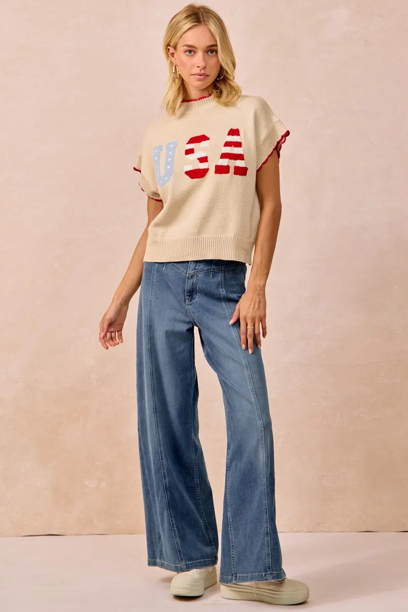 BiBi USA Patchwork Sweater Vest Top With Contrast Detail