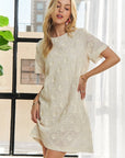 ADORA Applique Round Neck Short Sleeve Shift Dress