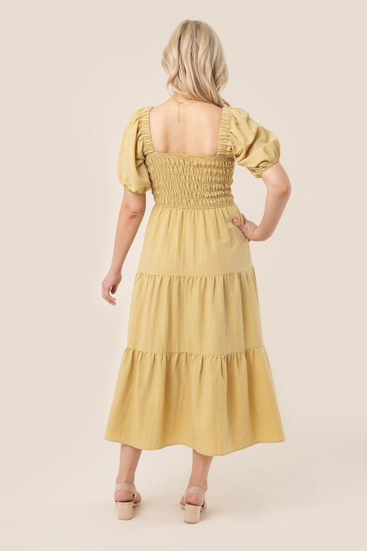 Lilou Tiered Long Dress with Puff Sleeves