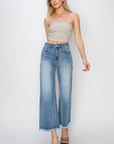 RISEN Raw Hem Cropped Wide Leg Jeans