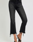 RISEN Full Size Raw Hem Cropped Flare Jeans Plus Size