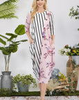 Celeste Full Size Floral Striped Contrast Midi-Dress with Pockets