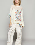 POL Hollow Out Floral Half Sleeve Knit Top