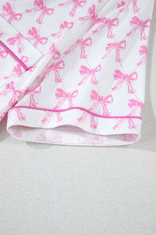 Pink Short Sleeve and Ruffled Shorts Pajama Set