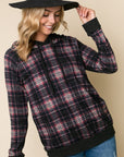 e Luna Plaid Mixed Hoodie Sweatshirt