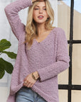 ADORA High-Low Side Slit V-Neck Sweater