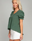 Button Front Puff Sleeve Blouse - Online Only