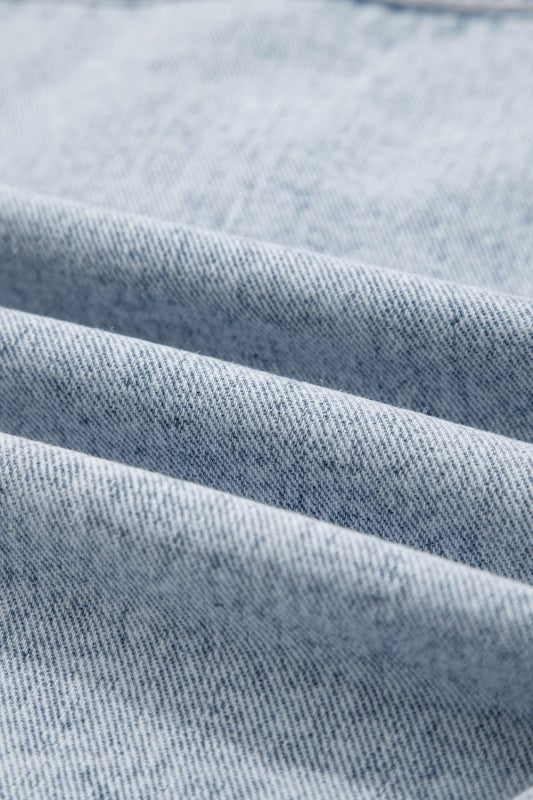 Denim Button-Front Scallop Trim Patch Pocket Vest