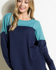 e Luna Solid Waffle Colorblock Casual Top