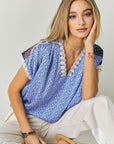 Davi & Dani Printed Lace V-Neck Top - Online Only