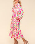 Haptics Full Size Floral Surplice Balloon Sleeve Dress with Side Pockets