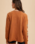 Annie Wear Embroidered Long Sleeve French Terry Top