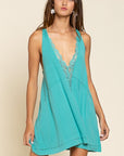 POL Sleeveless Deep V-neck Dress with Lace on Front - Online Only