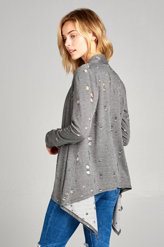 e Luna Distressed Cascade Cardigan