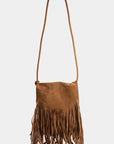 Fame Faux Suede Fringe Rectangle Crossbody Bag