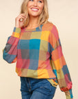 Haptics Contrast Plaid Round Neck Sweater