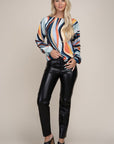 Colorblock Boat Neck Bishop Sleeve Blouse - Online Only