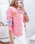 Knitted Floral Pattern Button Up Cardigan