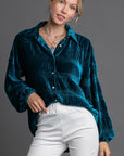 Umgee Ruched Tiered Button Up Shirt