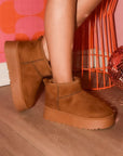 WILD DIVA Suede Round Toe Platform Booties