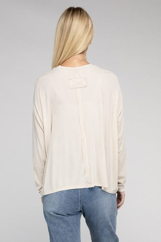 Zenana Washed Ribbed Dolman Sleeve Round Neck Top