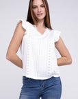 Ruffle Sleeve V Neck Top