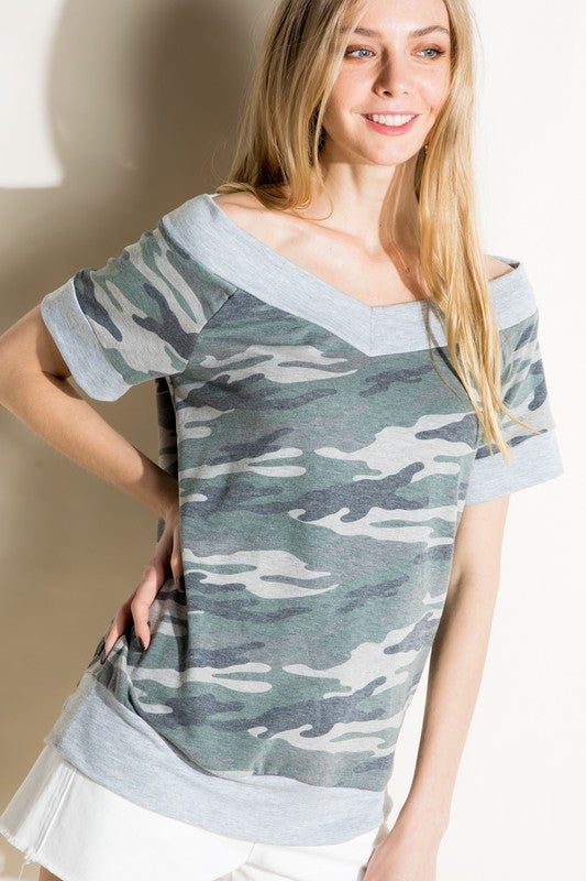 e Luna French Terry Camouflage Print Top