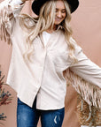 And The Why Full Size Fringe Back Detailed Button Down Shacket