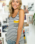 e Luna PLUS Mixed Stripe Pocket Tank