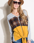 e Luna Solid Plaid Mixed Top