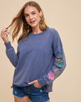 Annie Wear Embroidered Long Sleeve French Terry Top