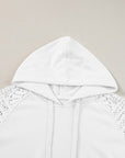 Women Lace Patchwork Sleeve Drawstring Hoodie